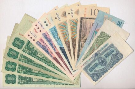 Csehszlovákia 1960. 10K + 1961. 3K + 5K + 100K (4x) + 1970. 20K + 1986. 10K (2x) + 1987. 50K (2x) + 1988. 20K T:II-III Czechoslovakia 1960. 10 Korun + 1961. 3 Korun + 5 Korun + 100 Korun (4x) + 1970. 20 Korun + 1986. 10 Korun (2x) + 1987. 50