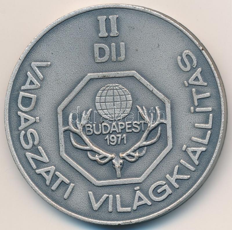 Olcsai Kiss Zoltán (1895-1981) 1971. 'Vadászati Világkiállítás II. Díj' ezüstpatinázott Br díjérem (45mm) T:1,1-