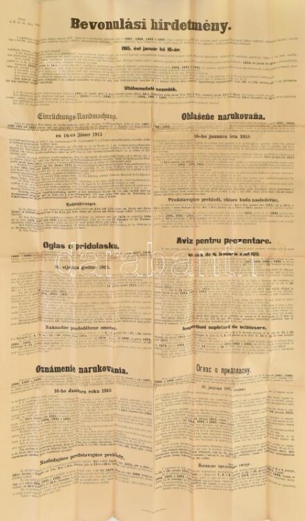 1914. december, többnyelvű bevonulási hirdetmény