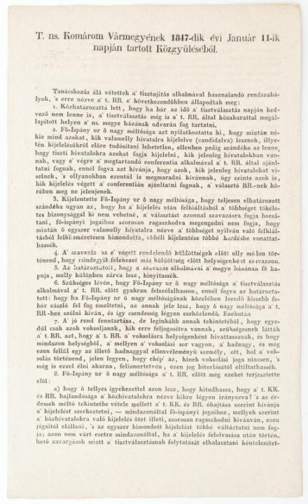 1847. január 11., Komárom vármegye közgyűlésének jegyzőkönyve