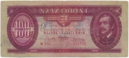 1947. 100Ft 'B 302 024792' T:III,III- foltok Adamo F27