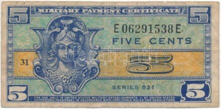 Amerikai Egyesült Államok / Katonai kiadás 1954. 5c '521.' sorozat T:III kis anyaghiány USA / Military Payment Certificate 1954. 5 Cents '521.' series C:F small material error Krause P#M29