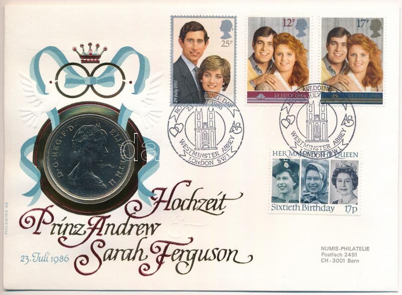 Nagy-Britannia 1980. 25p Cu-Ni 'Erzsébet anyakirályné 80. születésnapja' érmés borítékban, bélyeggel és bélyegzéssel T:1,1- Great Britain 1980. 25 Pence Cu-Ni '80th birthday of Queen Elizabeth the Queen Mother' in coin envelope with