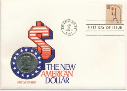 Amerikai Egyesült Államok 1979. 1D Cu-Ni 'Susan B. Anthony' boríték bélyeggel és bélyegzéssel T:1- USA 1979. 1 Dollar Cu-Ni 'Susan B. Anthony' envelope with stamp and cancellation C:UNC