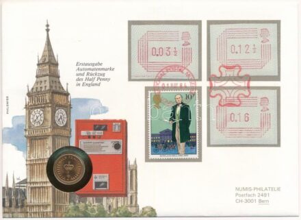 Nagy-Britannia 1982. 1/2p Br bélyeges borítékban, bélyeggel és bélyegzéssel T:1 Great Britain 1982. 1/2 Penny Br in coin envelope with stamps and cancellations C:UNC Krause KM#926