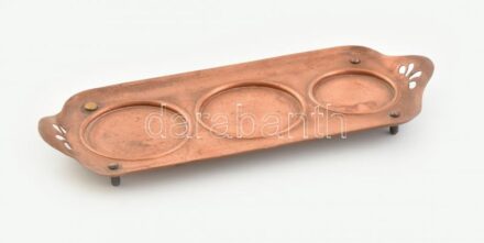Szecessziós vörösréz tálca lábakkal 35x14 cm