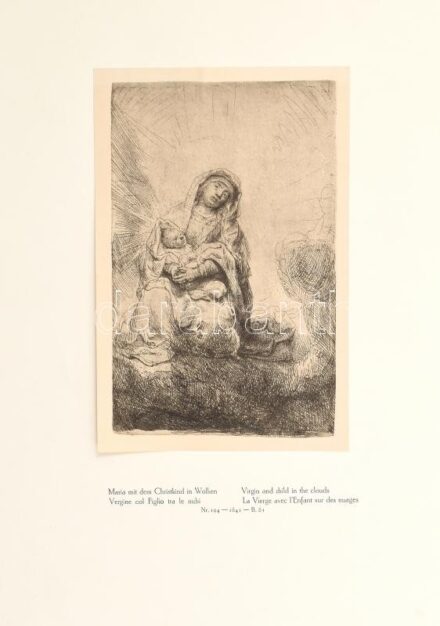 Rembrandt van Rijn (1606-1669) után: Mária a gyermek Jézussal. Heliogravűr, papír. Jelzés nélkül. Papírra kasírozva. 16,5x10,5 cm