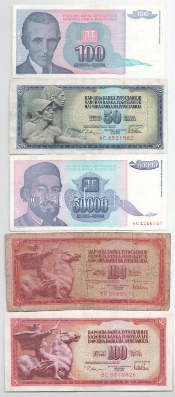 9db-os vegyes Jugoszláv bankjegy tétel T:III,III- kis szakadás, folt 9pcs of mixed Jugoslavian banknote lot C:F,VG small tear, spot