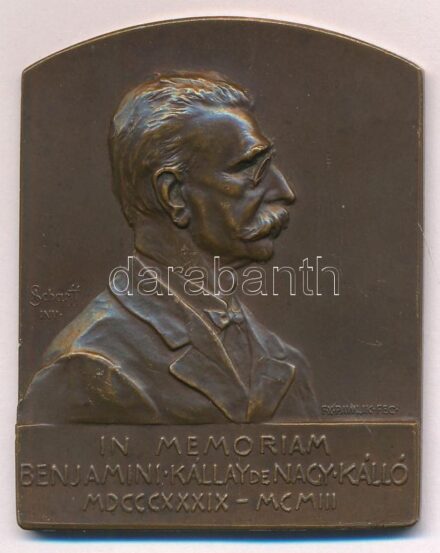 Anton Scharff (1845-1903) 1903. 'Nagykállói Kállay Béni 1839-1903' jelzetlen Br plakett 'F X PAWLIK FEC (Franz Xaver Pawlik)' gyártói jelzéssel (55x44mm) T:1-,2 / Hungary 1903. 'Béni Kállay de Nagykálló 1893-1903' Br plaque without