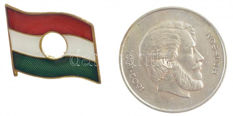 1947. 5Ft Ag 'Kossuth' 1956-os forradalom, lyukas zászló festéssel + 'Lyukas zászló' zománcozott fém jelvény T:2