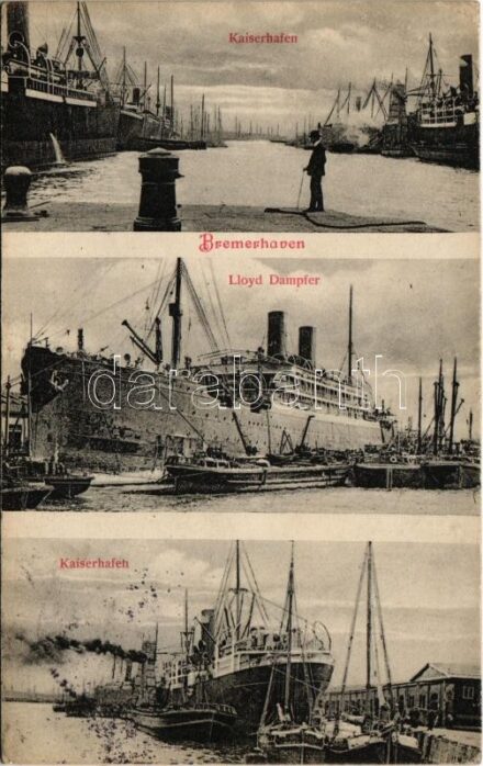 1914 Bremerhaven, Kaiserhafen, Lloyd Dampfer, Kaiserhafen / ports, ships (EK)