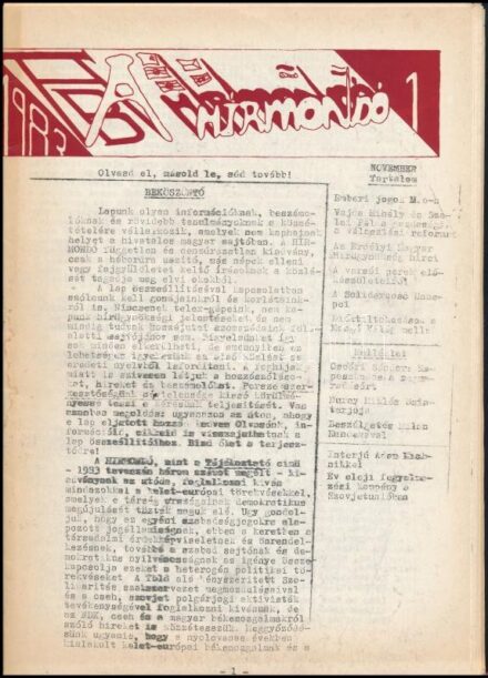 1983 A Hírmondó c. szamizdat kiadvány 1. száma, 36 p., fűzés nélkül, kissé foltos