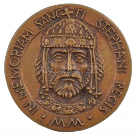 2000. 'Az Államalapítás 1000. évfordulóján - Ráckeve - VITA MIHI CHRISTVS RERVM CONCORDIA / IN MEMORIAM SANCTI STEPHANI REGIS MM' kétoldalas, öntött bronz plakett. Szign.: RJ (83mm) T:1-