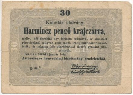 1849. 30kr 'Kossuth bankó' T:III fo. Adamo G103