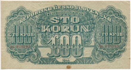 Csehszlovákia 1944. 100K T:III fo. Czechoslovakia 1944. 100 Korun C:F spotted Krause P#48