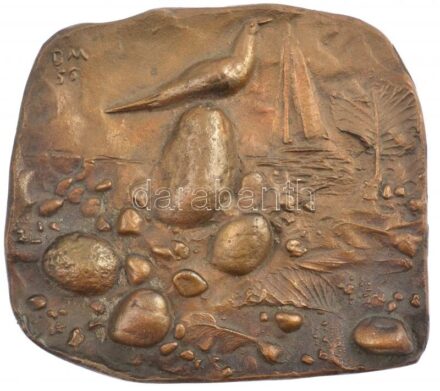 Borsos Miklós (1906-1990) 1956. 'Balaton part' öntött Br plakett (~143x128mm) T:1- Hungary 1956. 'Coastal of Balaton' cast Br plaque. Sign: Miklós Borsos (~143x128mm) C:AU