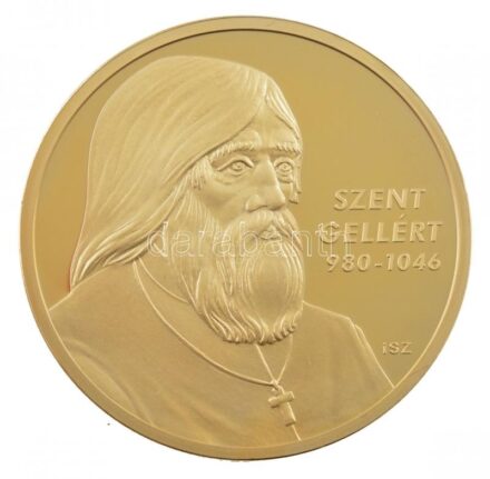 ifj. Szlávics László (1959-) DN 'Nagy Magyarok - Szent Gellért 980-1046' aranyozott fém emlékérem, kapszulában (40mm) T:PP