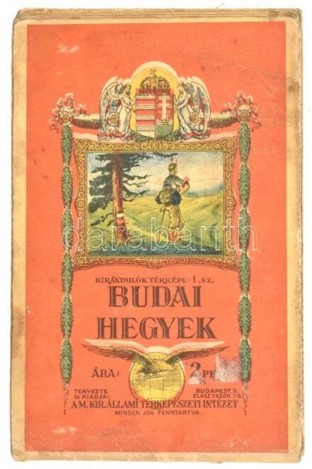1934 Budai hegyek, Kirándulók térképe 1. sz., M. Kir. Állami Térképészeti Intézet, hajtva, foltos, szakadt, 93x61 cm