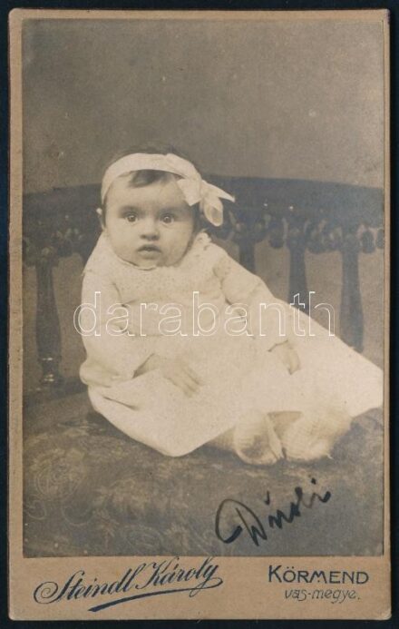 1918 Babafotó, keményhátú fotó Steindl Károly körmendi műterméből, vizitkártya, 10,5x6,5 cm