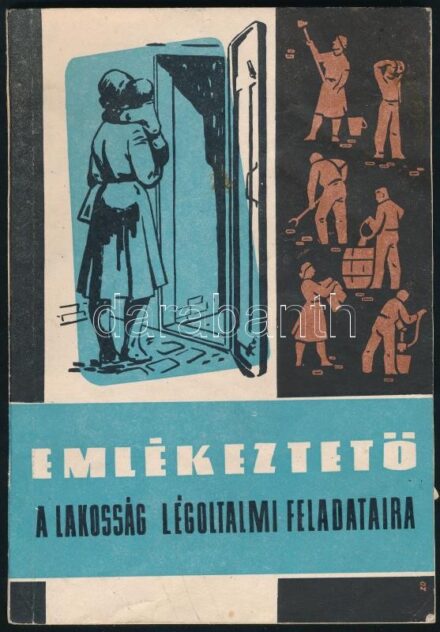 1962 Emlékeztető a lakosság légoltalmi feladataira. Kiadja a BM Légoltalom Országos Törzsparancsnoksága. Bp., 1962, Zrínyi-ny., 124 p. Fekete-fehér ábrákkal illusztrált. Kiadói papírkötés, helyenként kissé sérült, foltos