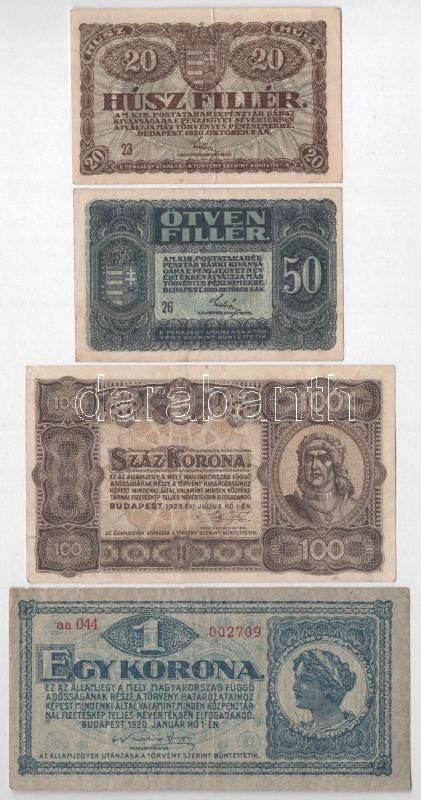 1920-1923. 20f-100K (9db/8xklf) közte 1920. 1K és 2K '2ab004 * 507169' csillagos sorszám T:III,III- közte folt, kis szakadás