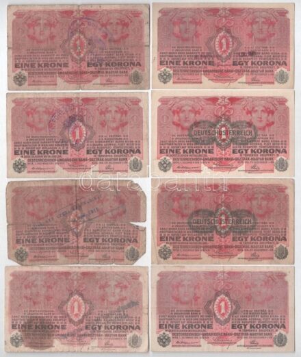 1916. 1K (8x) 4 klf felülbélyegzéssel, az egyik bélyegzés nélkül T:III-IV