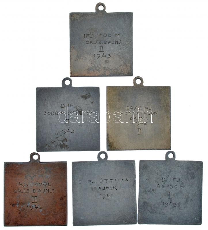 1943-1945. 'Magyar Athletikai Szövetség' fém díjérem (6db) hátoldalukon klf gravírozással T:2,2- - Image 2