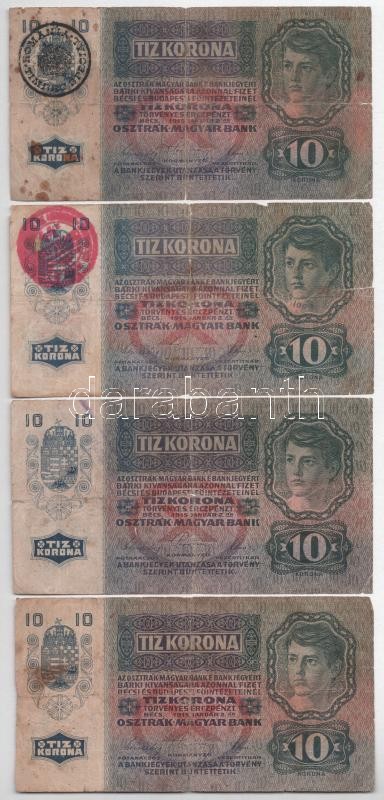 1912. 100K (2xklf) + 1913. 20K (3x) + 1915. 10K (4x) T:III-,IV közte ragasztott
