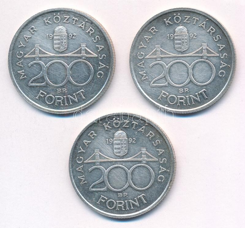 1992. 200Ft Ag 'MNB' (3x) T:1-,2 patina Adamo F13 - Image 2