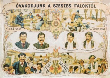 'Óvakodjunk a szeszes italoktól!', régi alkoholellenes plakát modern reprintje, feltekerve, 46x33 cm