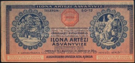Ilona artézi ásványvíz számolócédula sarkain gyűrődéssel