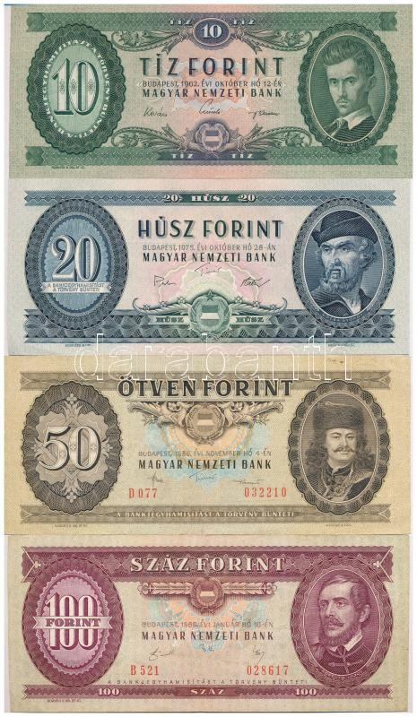 1962. 10Ft + 1975. 20Ft + 1986. 50Ft + 1989. 100Ft T:II-,III szép papír