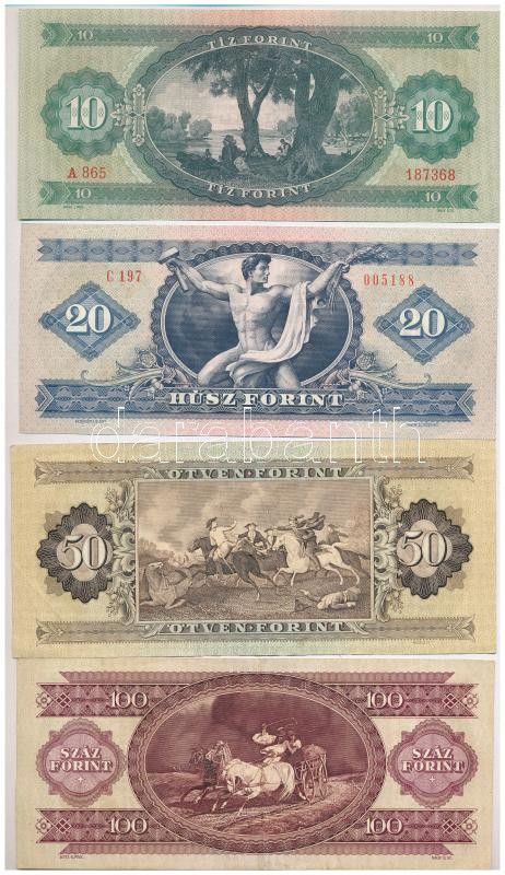 1962. 10Ft + 1975. 20Ft + 1986. 50Ft + 1989. 100Ft T:II-,III szép papír - Image 2