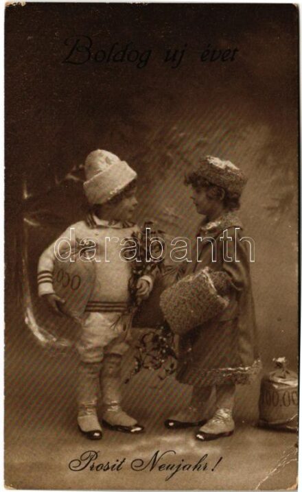 1917 Prosit Neujahr! / Boldog új évet! Kisgyerekek / New Year, children (EK)