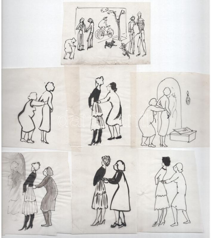 Vegyes grafikai tétel 17 db karikatúrák, tájképek stb. több kéztől - Image 2