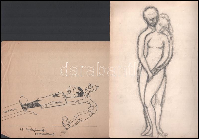 Vegyes grafikai tétel 17 db karikatúrák, tájképek stb. több kéztől - Image 4