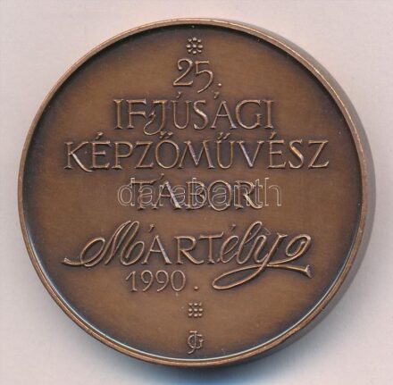 Józsa Gábor (1955-) 1990. '25. Ifjúsági Képzőművész Tábor Mártély' bronz piedfort emlékérem (42,5mm) T:1- ph.