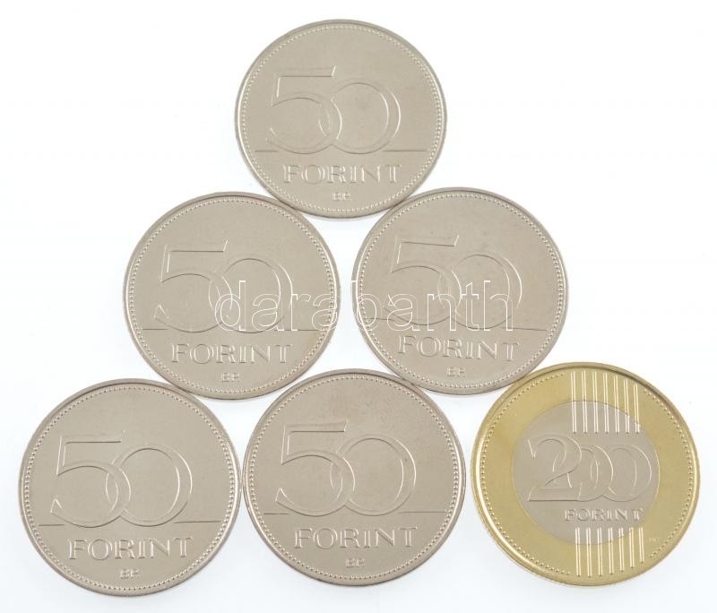 2004-2007. 50Ft Cu-Ni (5xklf) mind különböző forgalmi emlékkiadások, tanúsítvánnyal + 2012. 200Ft T:1-,2 patina, néhányon kis karc - Image 2