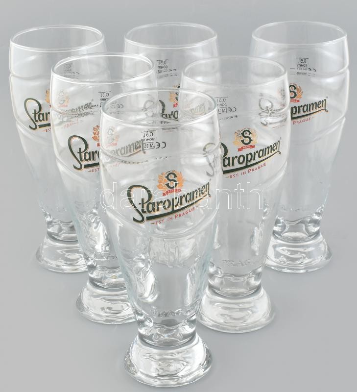 'Staropramen' üveg söröspohár készlet, eredeti dobozában, 6 db, 0,5 l, m: 21 cm