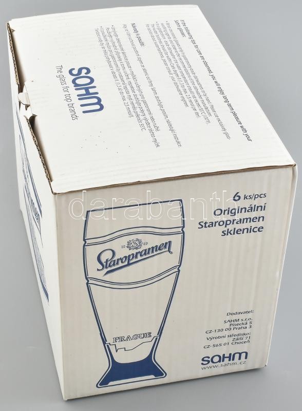 'Staropramen' üveg söröspohár készlet, eredeti dobozában, 6 db, 0,5 l, m: 21 cm - Image 2