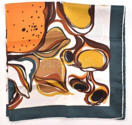 Zöld, fehér, barnás retro kézzel szegett kendő 88x88 cm