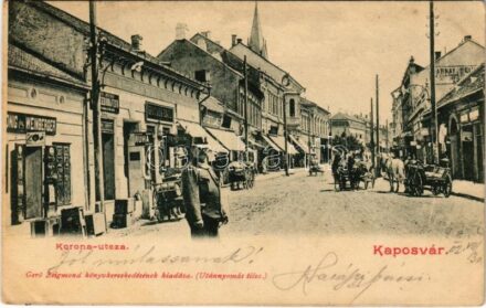 1902 Kaposvár, Korona utca, Honig és Weinberger, Spitzer Emil, Fekete Lajos üzlete (EK)