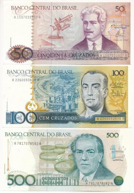 Brazília 1986. 50C + 1987. 100C + 1987. 500C T:I-II Brasil 1986. 50 Cruzados + 1987. 100 Cruzados + 1987. 500 Cruzados C:UNC-XF