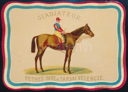 cca 1875-1888 Gladiateur Pethető Imre és Társai Velence pezsgőgyár litho címke