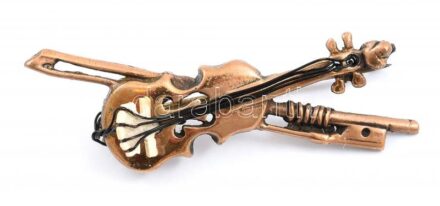 Antik bross: hegedű vonóval 5 cm