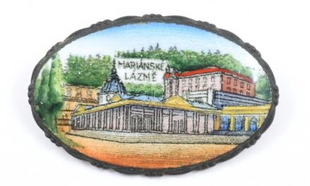 Tűzzománc bross Marianské Lazné 4x2,5 cm