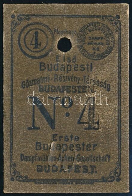 Első Budapesti Gőzmalmi Rt. lisztes zsák árujegy