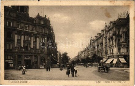 1914 Düsseldorf, Graf Adolfstrasse / street view, Hansa Hotel & Restaurant (fl)