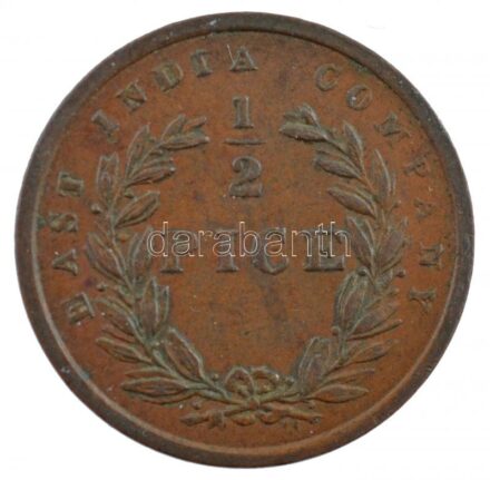 Brit-India / Kelet-Indiai Társaság 1853. 1/2p Cu T:2 ph. patina British India / East India Company 1853. 1/2 Pice Cu C:XF edge error patina Krause KM#464