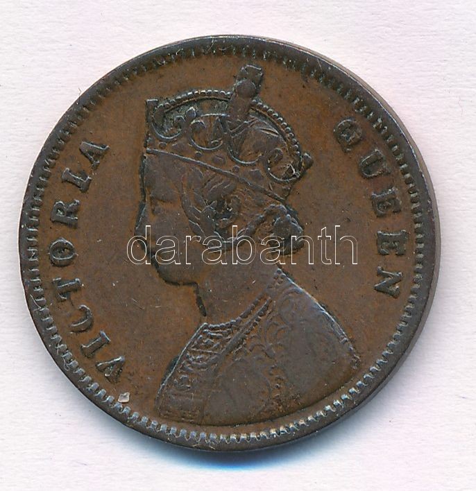 Brit-India 1862. 1/4A 'Viktória' T:2- patina British India 1862. 1/4 Anna 'Victoria' C:VF patina Krause KM#467